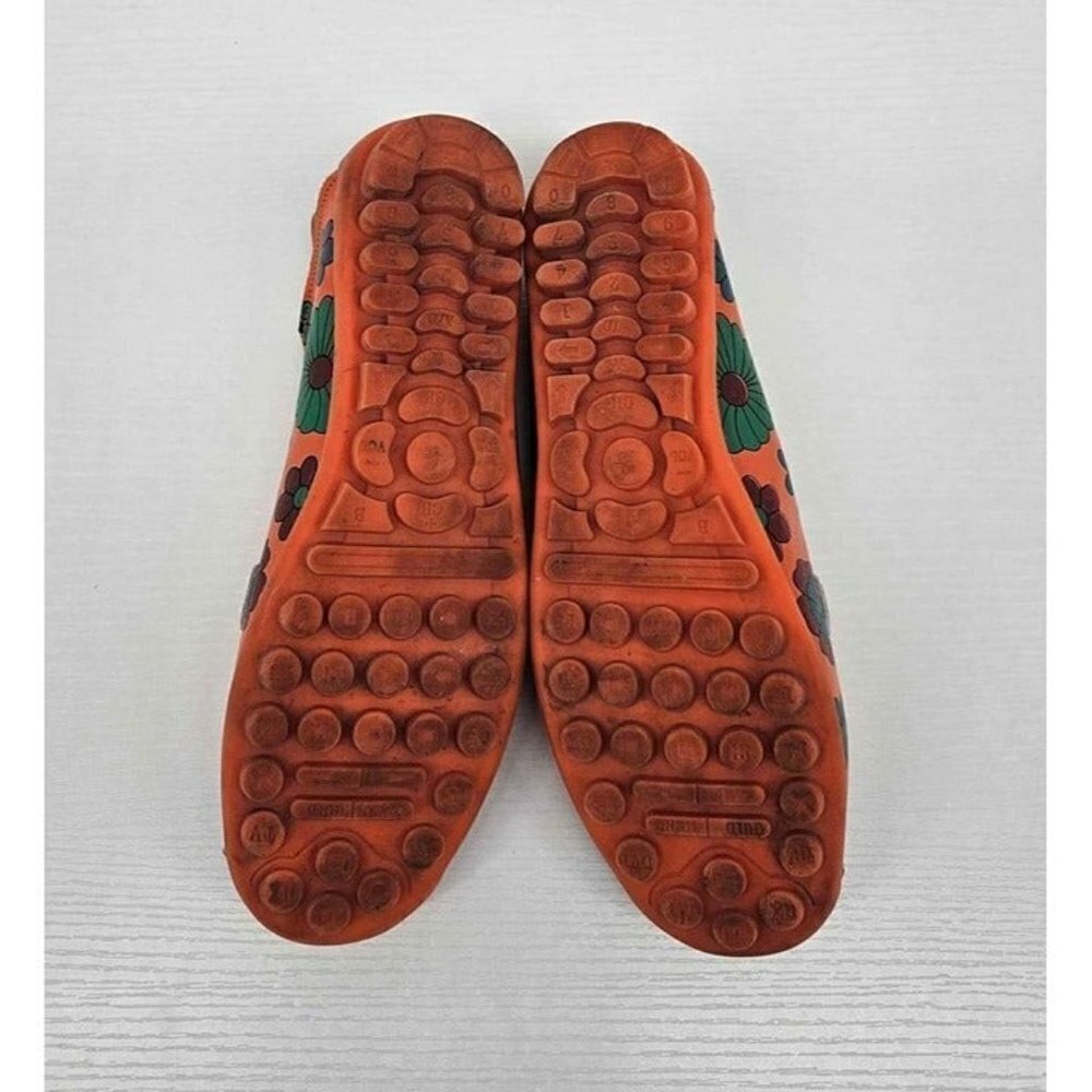 Womens Leather Orange Floral Flats Slip-on Comfort Loafer Moccasin Like Shoe - Picture 5 of 6